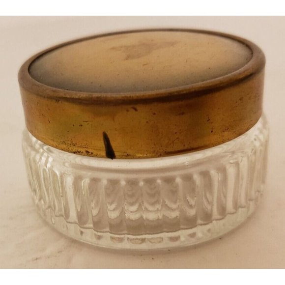 Glass Cosmetic Jar with Metal Decorative Lid Vintage 1930's/40's - Picture 2 of 4